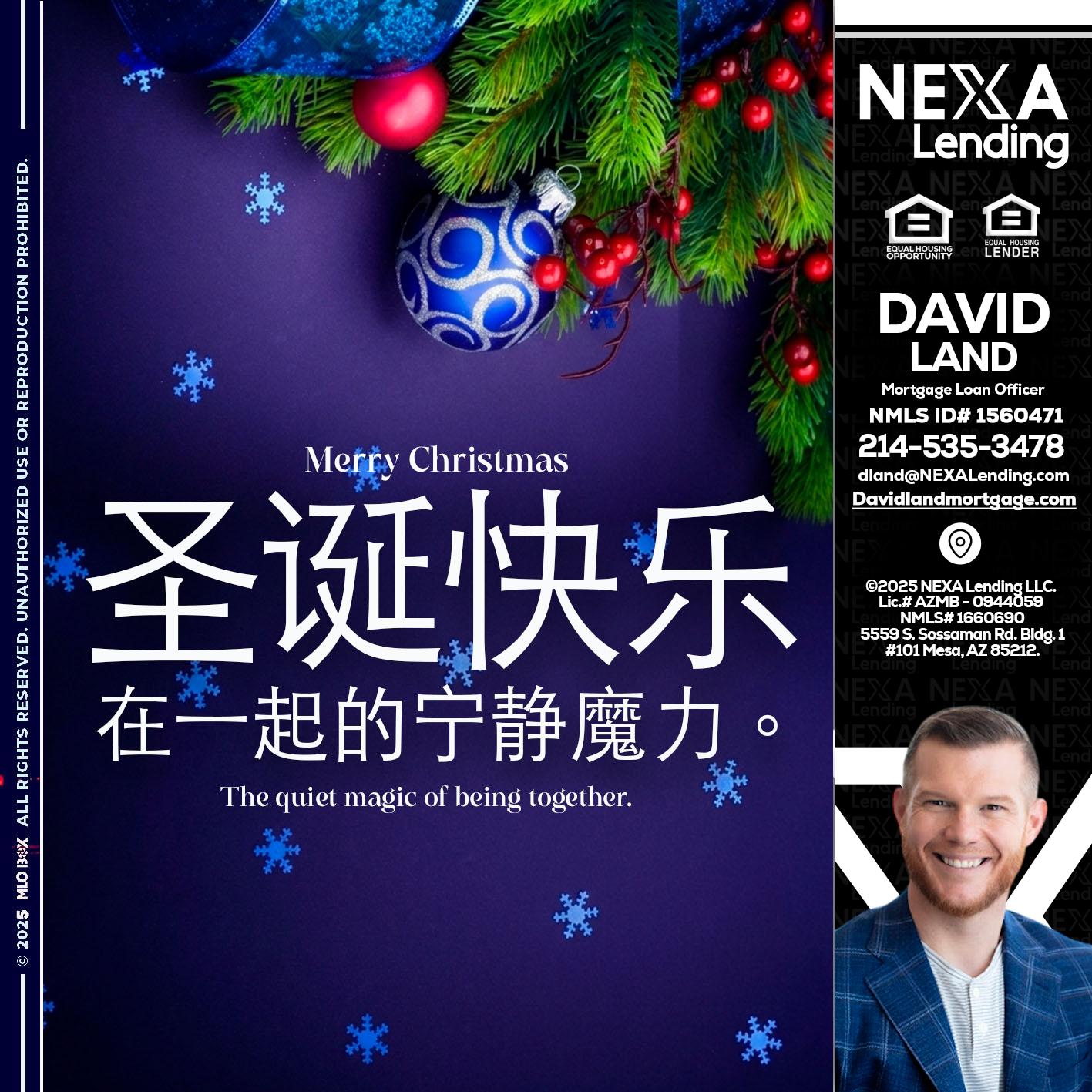 圣诞快乐 在一起的宁静魔力。 - David Land -Mortgage Loan Officer