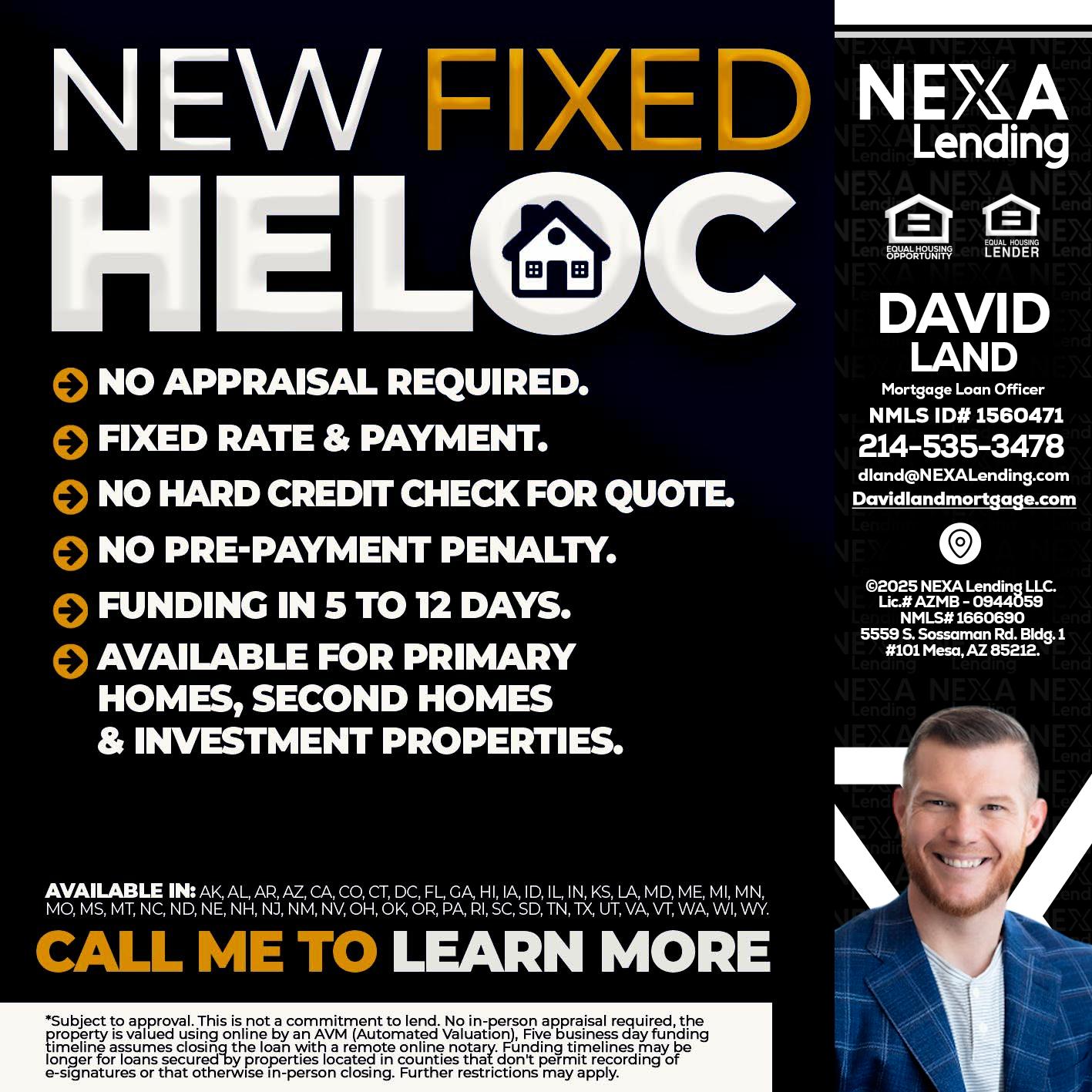 HELOC - David Land -Mortgage Loan Officer