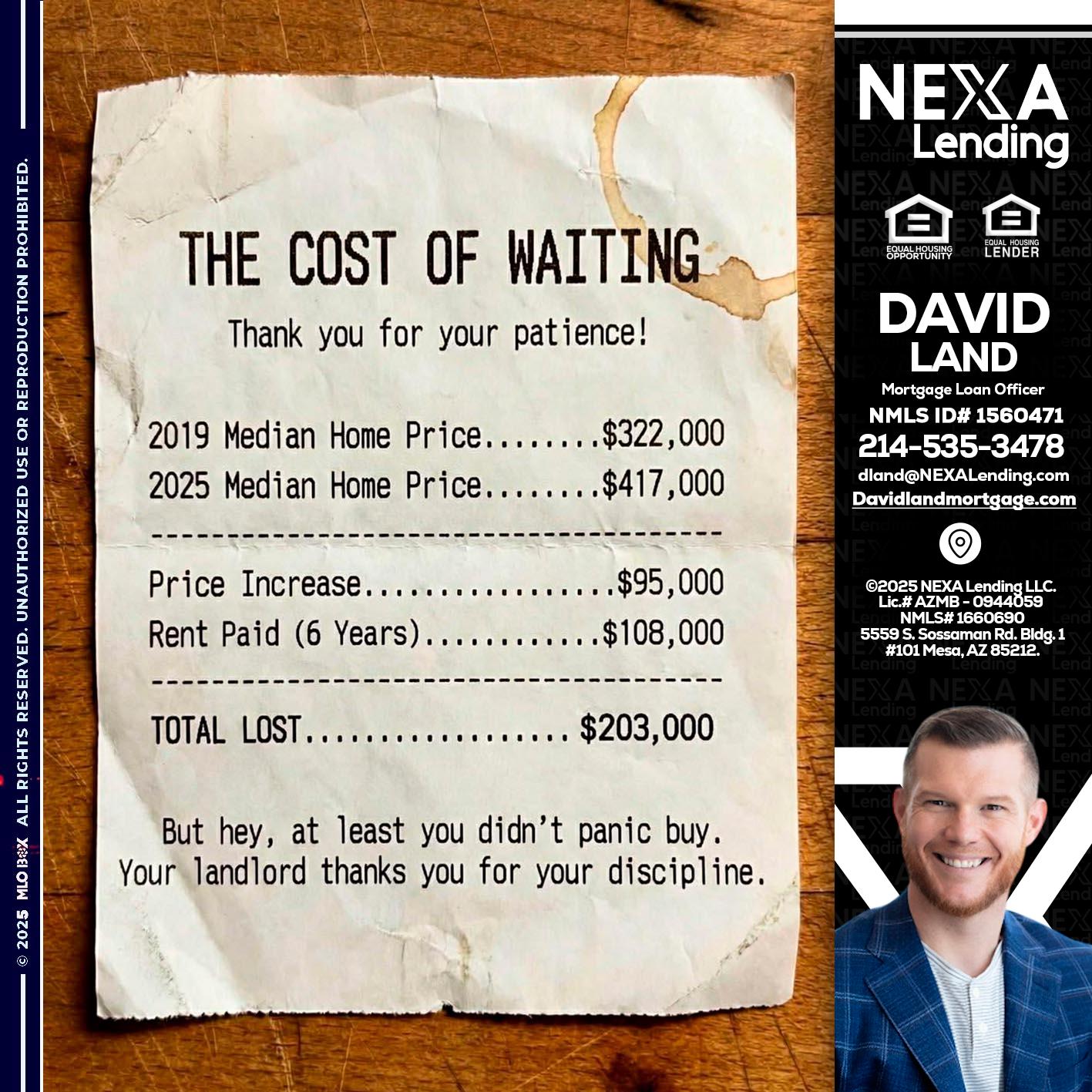 THE COST OF WAITING - David Land -Mortgage Loan Officer