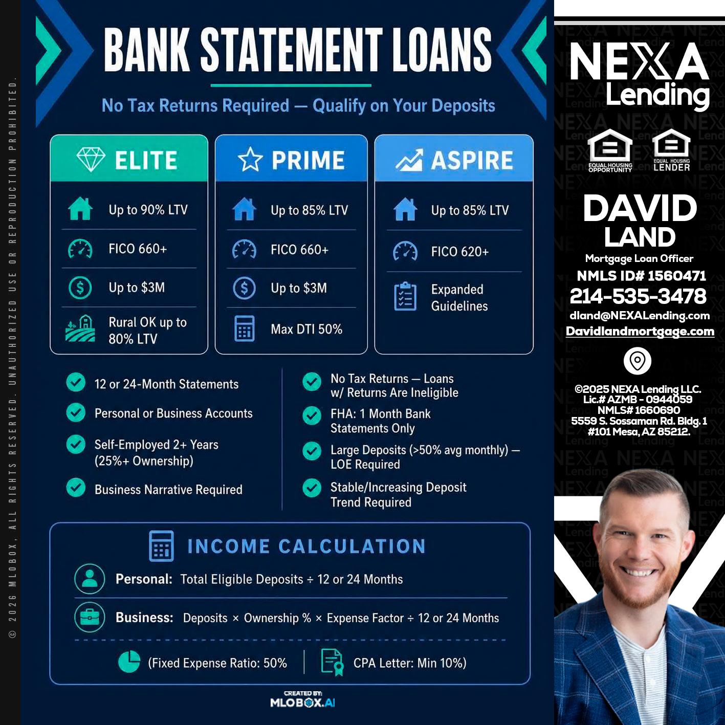 BANK STATEMENT - David Land -Mortgage Loan Officer