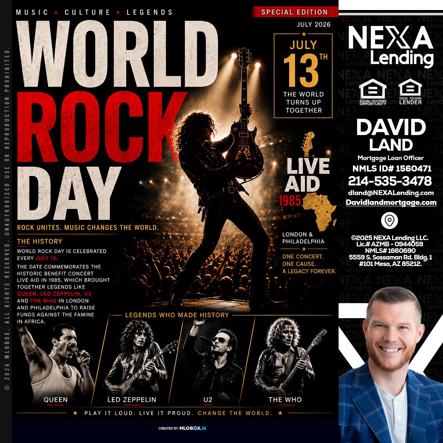 WORLD ROCK MUSIC DAY - David Land -Mortgage Loan Officer