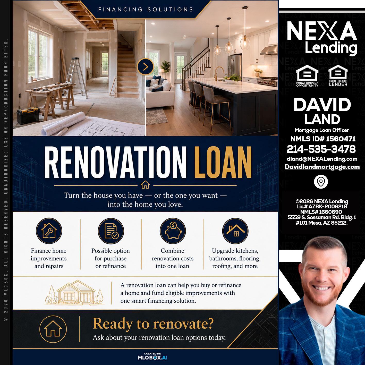 RENOVATION LOAN - David Land -Mortgage Loan Officer