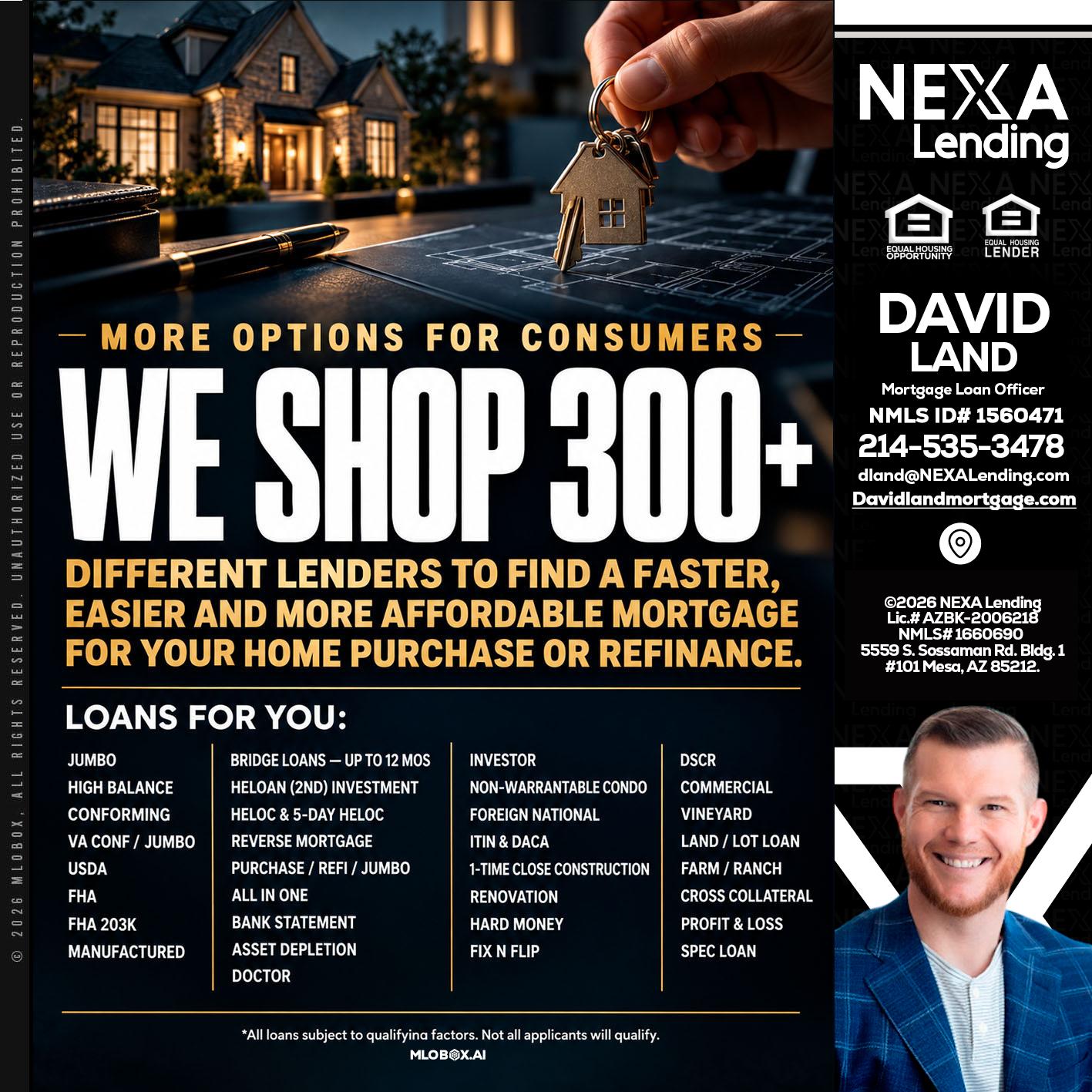WE SHOP 300+ - David Land -Mortgage Loan Officer